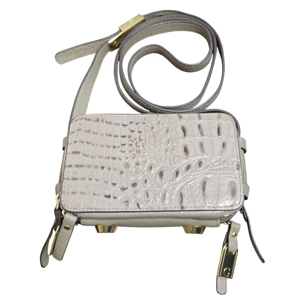 G.I.L.I. Taupe Leather Croc Embossed Crossbody Bag with Built-in Wallet Mini